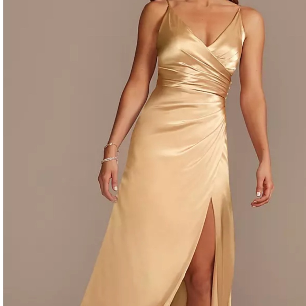 Charmeuse Draped Strappy Dress 
Golden Gown
